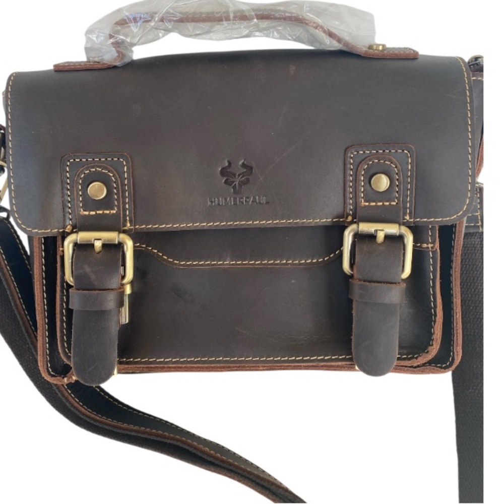 Humerpaul Leather Crossbody Messenger Bag Brown Commuter Satchel Brown NWT - Picture 7 of 14